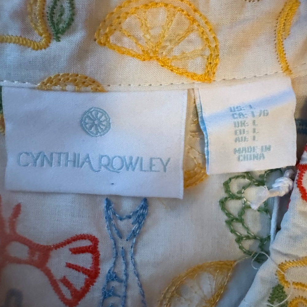 NWT Cynthia Rowley Embroidery Design Citrus and Seafood Print Shirt Size L - Picture 5 of 9